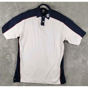 FootJoy Polo Shirt Mens Large White Navy Tour Issue Golf Performance Stretch